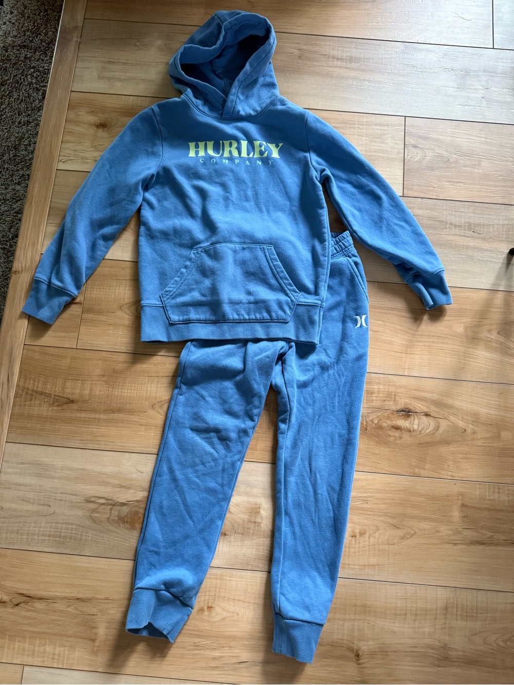 Hurley Kids Blue Hooded Sweatshirt & Joggers Set with Lime Logo